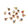 Detailed close-up of DIY gold plated stainless steel pendants with various colorful zircons - 10 Pieces per Pack / Gold Border Mixed Colors