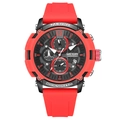 Men's sports chronograph watch with red silicone strap and black multi-functional dial - Red