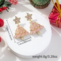 Detailansicht der rosa Weihnachtsbaum-Ohrringe mit Sternstecker und Maßen in cm - Gold Rosa Weiß Kristall Baum (ER24Y0574)