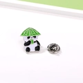Cute cartoon panda enamel pin with green hat and cup featuring a silver metal back - Panda With Bamboo Hat (CZ0537-1)