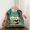 Sac bandoulière en nylon vert avec broderie panda et bandoulière en corde - Grand Sans Sangle / Panda Vert