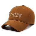 Distressed brown baseball cap with embroidered GUZF white letters and vintage washed finish - Adjustable / Deep Beige