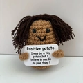 Handmade crochet positive potato doll with brown yarn and inspirational card desk ornament - Black Girl Potato 7.5cm