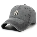 Washed grey cotton baseball cap with black polka dots and white letter embroidery - Adjustable / Gray