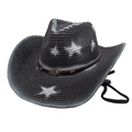 Detail of dark gray cowboy hat with leather band, Hand of Fatima and Evil Eye charm - M (56-58cm) / Black