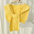 Yellow and white striped knitted shawl wrap with tie-front design for women - Knitted Striped Shawl / Yellow Striped