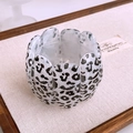 Chic wide wave leopard print acetate bracelet with elastic stretch for women - Black White Leopard Square Slice Style (58# Bangle - White)