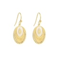 Vintage gold oval earrings with white enamel inlay and crystal heart details - Gothic Heart Enamel Dangle (E307218) - Gold White