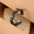 Adjustable black butterfly bow ring with sparkling pavé crystals in vintage style - Black Vintage Butterfly Open Ring (G-182)