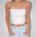 Sexy white strapless tube top with high elasticity and soft touch on light blue jeans - XS / White