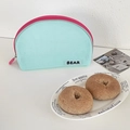 Portable mint green mesh makeup bag with pink zipper contrast and bear patch detail - Semi-circle Bag (Summer Mesh Semi-circle Bag) / Teal