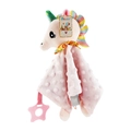 Pink unicorn baby security blanket with textured plush fabric and star shaped teether toy - Pink Unicorn