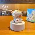 Cute calico resin cat figurine with golden bell and paw prints on white base - Yuanqi Cat Series - Calico Cat