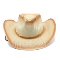Western straw cowboy hat with beige gradient weave and adjustable chin strap - M (56-58cm) / Beige + Caramel