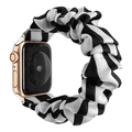 Elastic scrunchie apple watch band with black and white vertical stripe fabric pattern - White Zebra