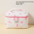Gesteppte weiße Kosmetiktasche mit rosa Schleifenmuster und Griff, Größe 22x15x20cm - Rosa-weiße Schleife Eimertasche