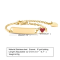 Detailed view of adjustable gold stainless steel bracelet with red enamel heart charm - Style 28 Kids (Gold/Red Heart/ID Plate)