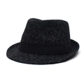 Classic black trilby hat with silver speckled texture and a wide black ribbon band - Adjustable / Black