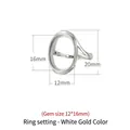 S925 sterling silver oval ring setting for 12x16mm stones in platinum finish - 12x16mm / White Gold