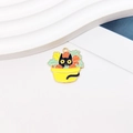 Detail of colorful enamel black cat charm in yellow bowl with vegetables and fruits - Size 7