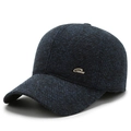 Berretto da baseball classico da uomo in tweed blu scuro con paraorecchie e stemma - Regolabile / Blu navy
