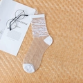 Transparent skin-tone glass silk socks with white wavy pattern and reinforced heel - White Diagonal Stripe