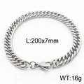 Silver stainless steel curb chain bracelet with lobster clasp measuring 200mm by 7mm - Style D 7mm x 200mm