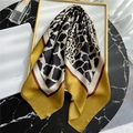 70cm leopard print silk square scarf featuring an elegant yellow border and smooth texture - Leopard Yellow