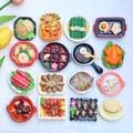 Set of 16 mini resin food magnets with detailed Chinese and Western dish designs - Assorted (With Magnet)