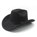 Cappello da cowboy western classico in camoscio nero con cinturino in pelle e fibbia metallica - M (56-58cm) / Nero (Camoscio)