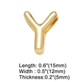 Macro detail of gold plated letter Y charm with precise 15mm by 12mm dimensions - Letter Y