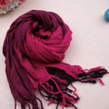 Fuchsia and black gradient plaid cashmere-feel scarf with tassels and pleated texture - XLB-006 Rose Red and Black