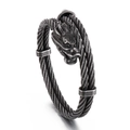 Bracciale punk con testa di drago e cavo in acciaio intrecciato da 8mm vintage - Nero Bollito (KB157943-KFC)