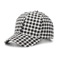 Top view of black and white plaid baseball cap showing tweed texture and button detail - One Size(Adjustable 56-60cm) / Black & White Check