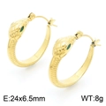 Gold snake earrings with green eyes 24x6.5mm size in polished stainless steel finish - Gold Green Eye Snake Head Style (KE113298-HM)