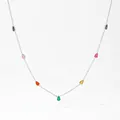 Elegant silver necklace with 7 colorful pear-cut zircon pendants in a rainbow design - Silver Plated Colorful Zirconia Necklace(D1214)