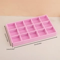 Pink velvet 15-compartment jewelry organizer tray with detailed size measurements - 15 Grids / Pink