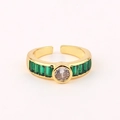 Adjustable gold plated ring featuring a round clear stone and green zircon accents - Vintage Round & Green Baguette Combination (Style 7)