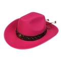 Western wool felt cowboy hat in vibrant rose red with leather studded hatband - 106-Rose Red