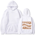 Felpa bianca con cappuccio, stampa marrone Forever Chasing Sunsets e tasca a marsupio - S / Bianco