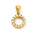 Pendentif circulaire en acier titane doré avec douze perles blanches et bélière polie - Lettre O (SP149G-O)