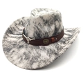 Detailed view of western cowboy hat with corduroy texture and silver bull head ornament - M (56-58cm) / Tie-Dye Grey