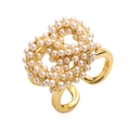 Anello in oro ritorto con perle bianche, elegante accessorio di gioielleria - Stile Pretzel (Anello) / Oro