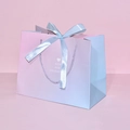 Pink and blue gradient gift paper bag with a satin bow and woven handles - Heart Design with Blue Ribbon / Small 18*16*10cm