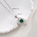 Silver teardrop necklace with emerald green stone and white zircon halo, length 45cm - Green