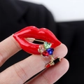 Sexy red lips crystal brooch with gold trim and colorful heart rhinestone charms - Red Lips Style (XZ5-335)