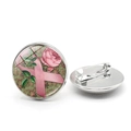 Nahaufnahme der Vintage-Brosche mit rosa Schleife, Glaskabochon und silberner Sicherheitsnadel - Stil 2-Rose/Rosa Schleife