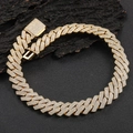 Men's hip hop 20mm golden Cuban link chain featuring three rows of pave-set cubic zirconia - 20mm / 40CM / Gold