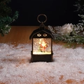 Bronze vintage Christmas lantern with Santa Claus scene and warm LED snow globe effect - Brushed Gold Santa with Backpack