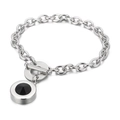 Silver stainless steel OT clasp bracelet featuring a black faceted round stone pendant - Silver Style With Black Stone (KB53401-Z)